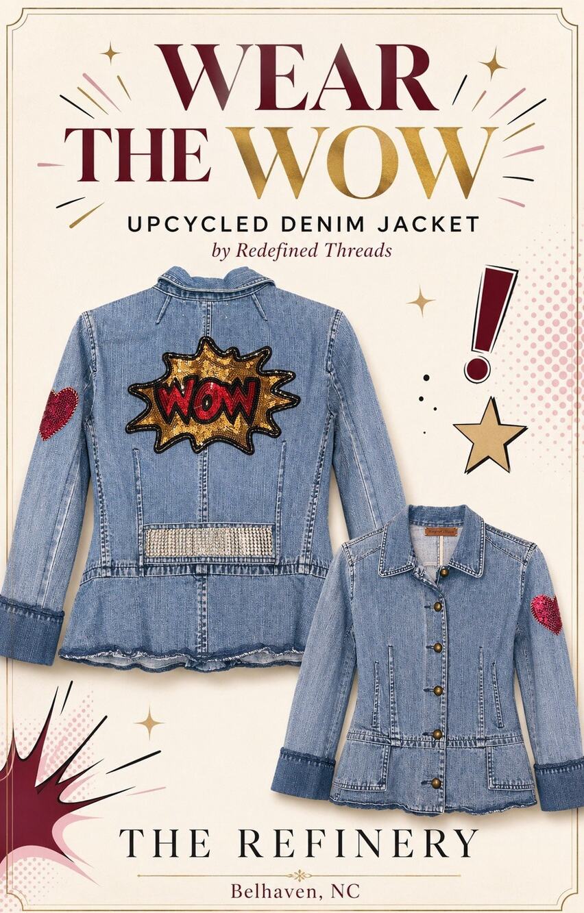 OOAK Upcycled Denim Jacket Sequins Artsy Boho Festival Sz L Universal Threads